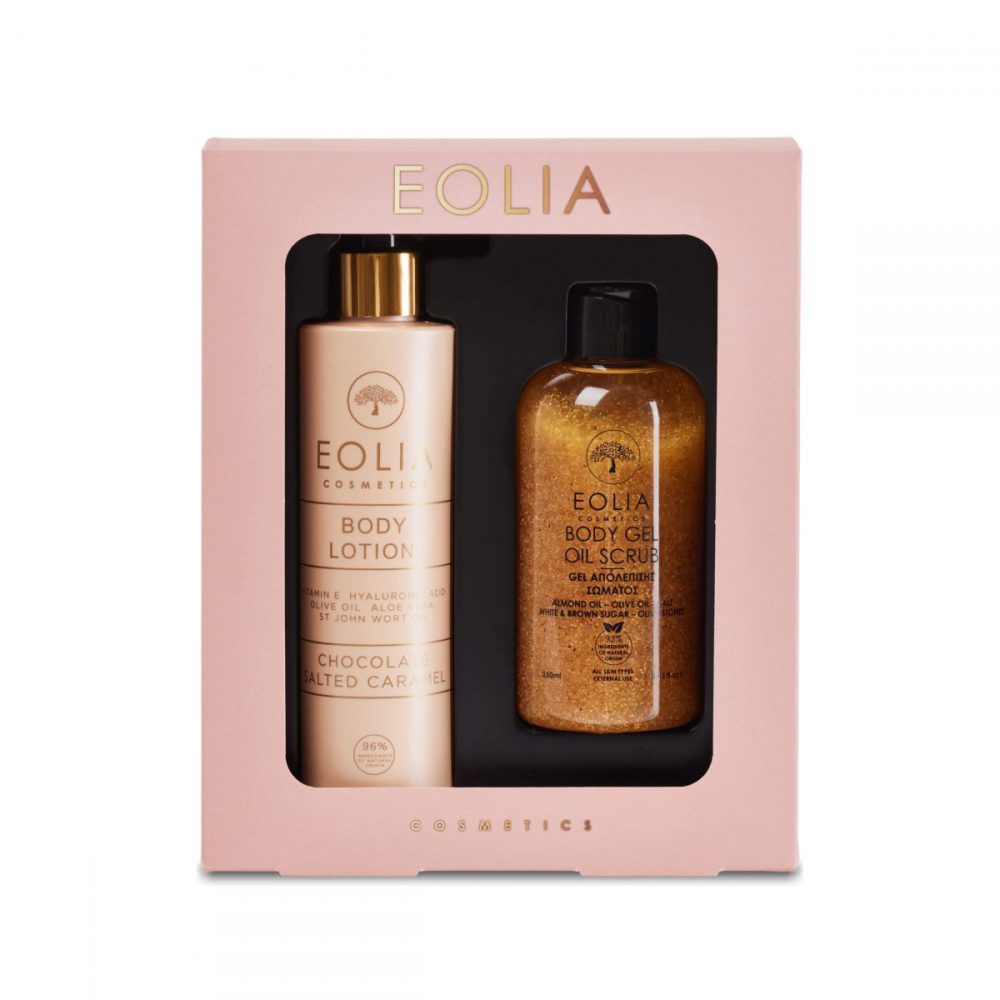 Gift Box Body Lotion Chocolate Salted Caramel & Body Gel Scrub Gold Orchid – Eolia Cosmetics